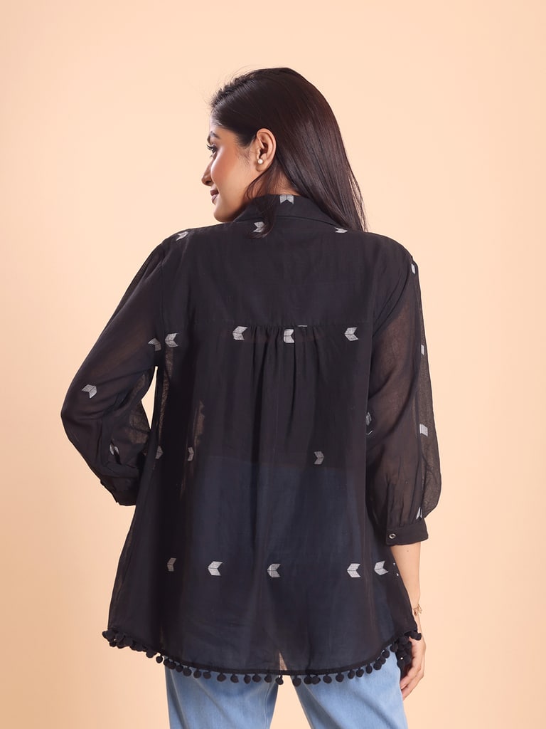 BLOUSON WOMEN JAMDANI COTTON SHIRRED SHIRT - Thumbnail 6