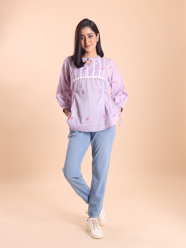 BLOUSON WOMEN JAMDANI COTTON EMBROIDERED TIER TOP - View 1