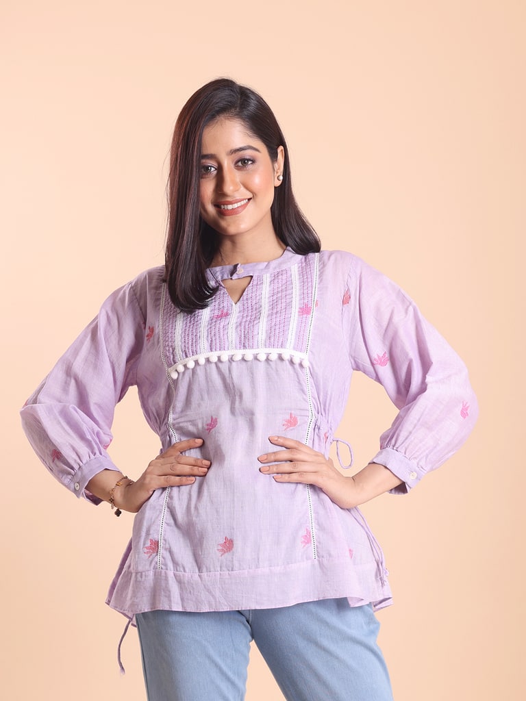 BLOUSON WOMEN JAMDANI COTTON EMBROIDERED TIER TOP - View 2
