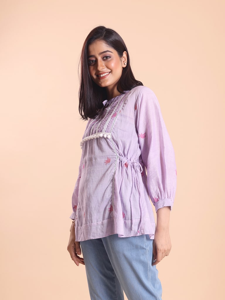BLOUSON WOMEN JAMDANI COTTON EMBROIDERED TIER TOP - Thumbnail 4