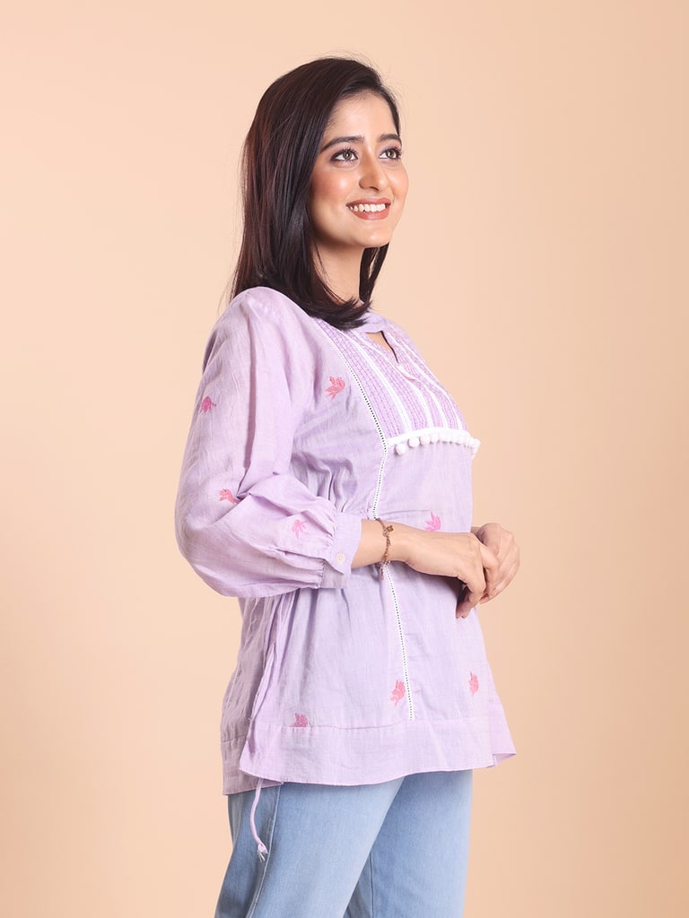 BLOUSON WOMEN JAMDANI COTTON EMBROIDERED TIER TOP - Thumbnail 5