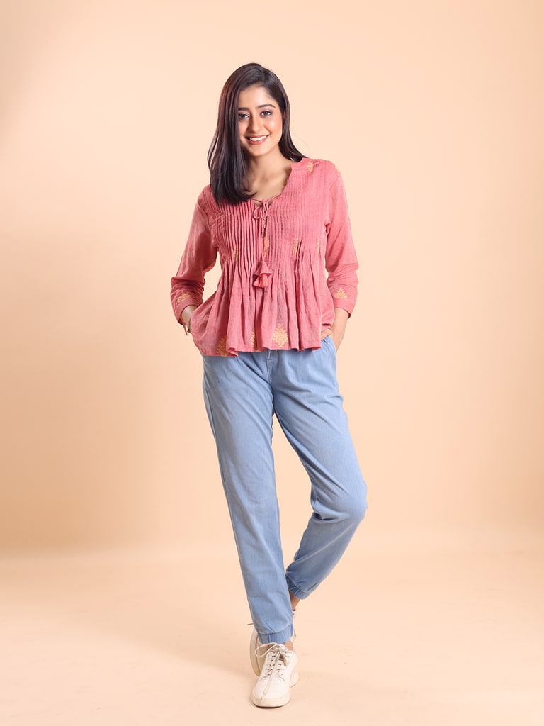 BLOUSON WOMEN COTTON JAMDANI FIT & FLARE TOP - View 1