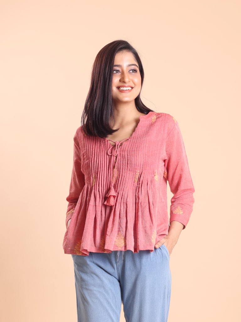BLOUSON WOMEN COTTON JAMDANI FIT & FLARE TOP - View 2