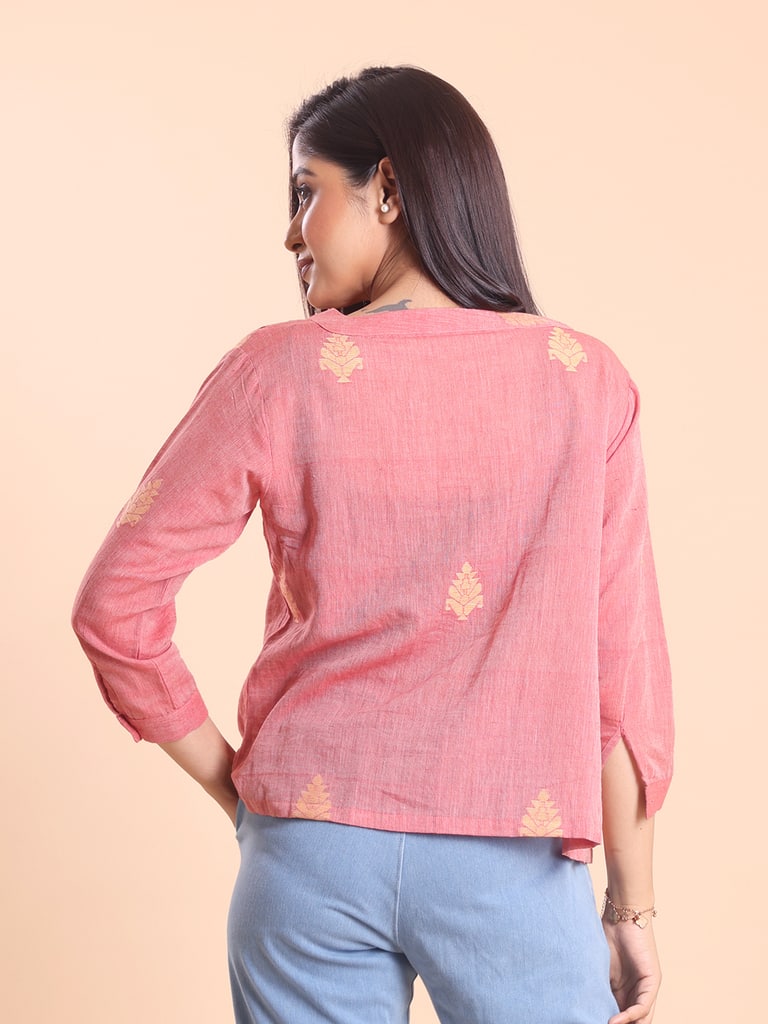 BLOUSON WOMEN COTTON JAMDANI FIT & FLARE TOP - Thumbnail 6