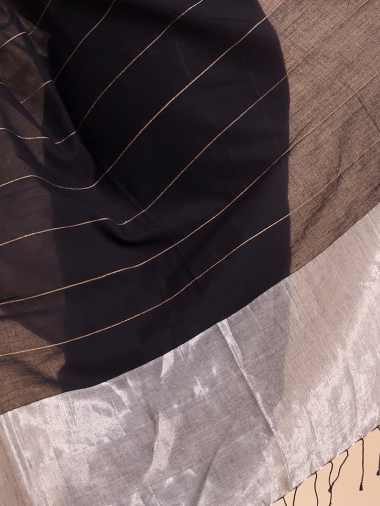 Handloom Ghicha Stripe Saree - Black - View 5
