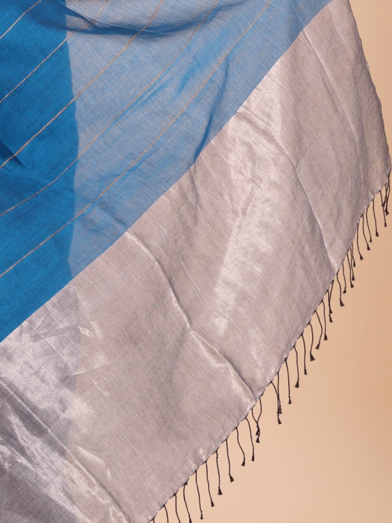 Handloom Ghicha Stripe Saree - Diva Blue - View 5