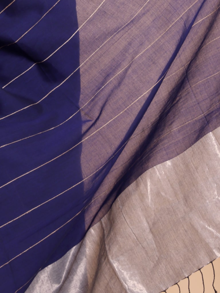 Handloom Ghicha Stripe Saree - Navy - View 5