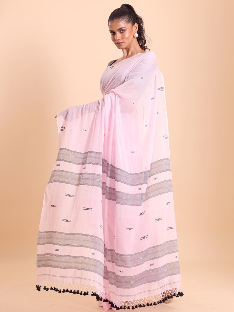 Handloom Malmal H Buti Saree - Crystal Rose - Thumbnail 3