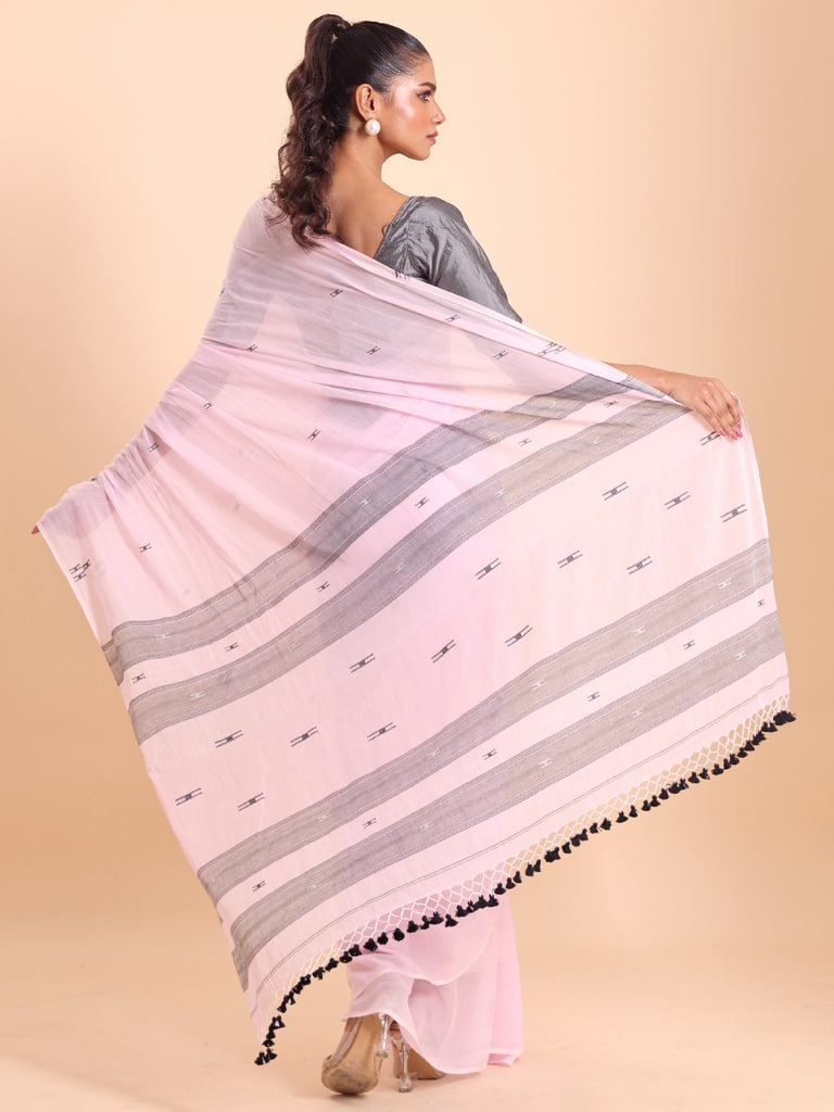 Handloom Malmal H Buti Saree - Crystal Rose - Thumbnail 4