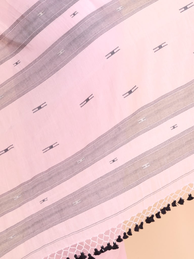 Handloom Malmal H Buti Saree - Crystal Rose - Thumbnail 5