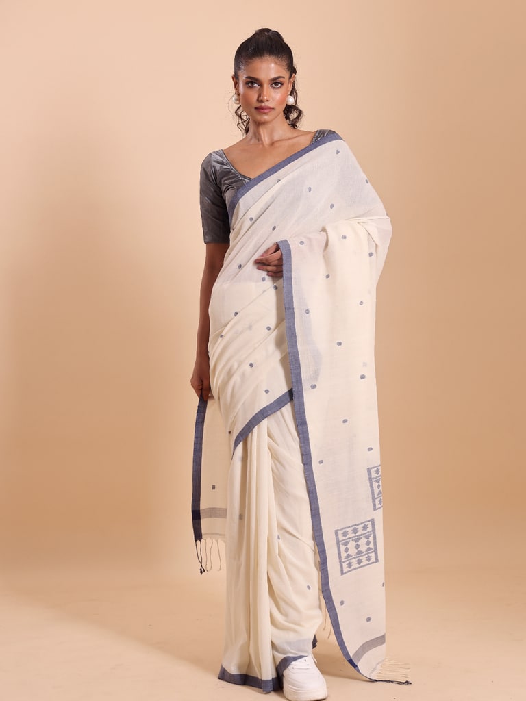 Handloom Starbox Jamdani Saree - Ecru - View 1