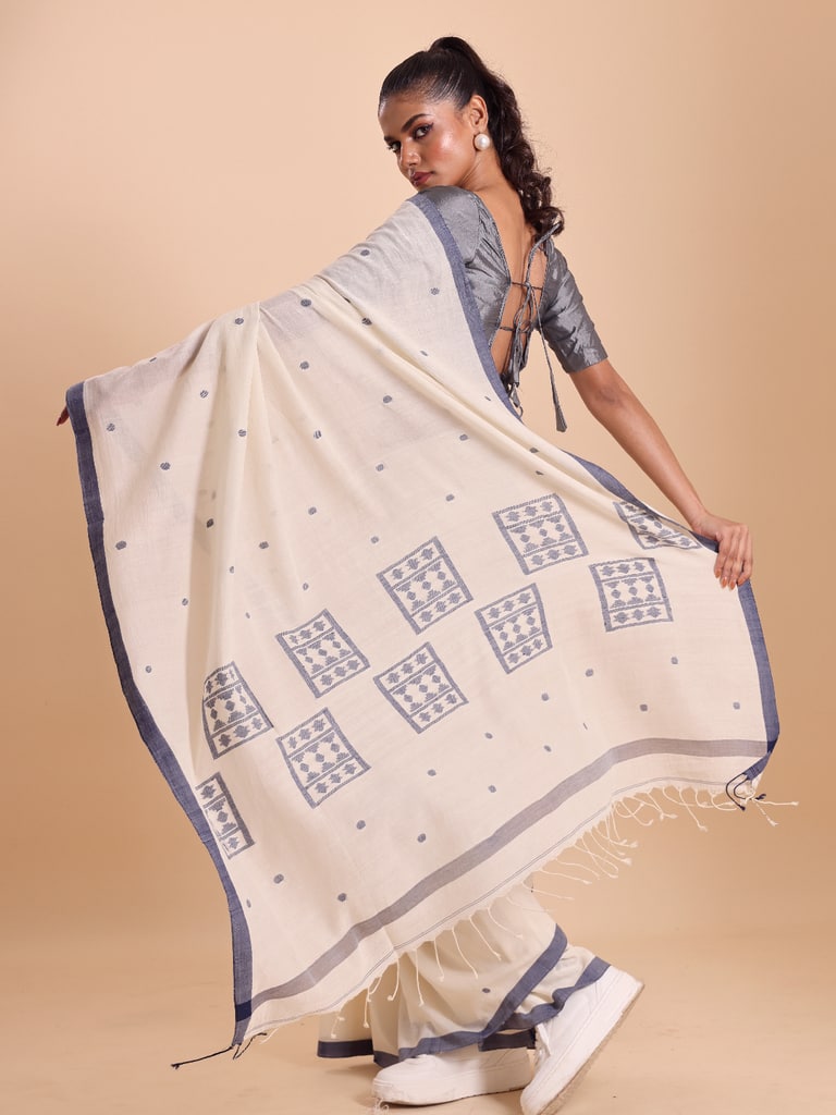 Handloom Starbox Jamdani Saree - Ecru - Thumbnail 3