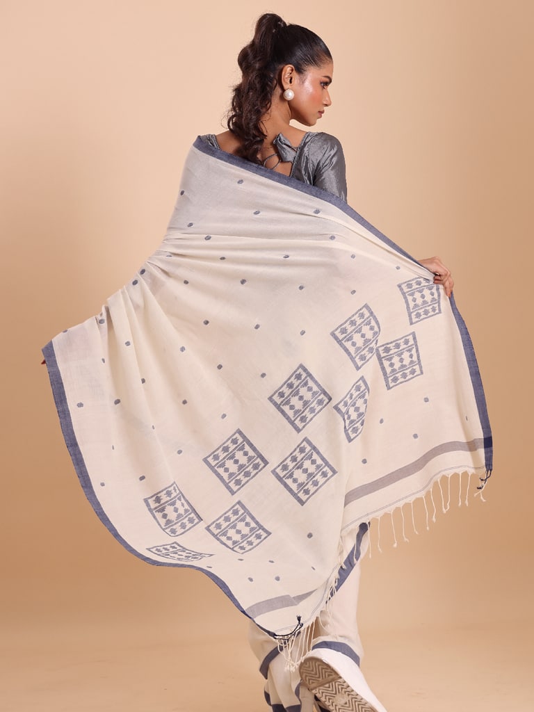 Handloom Starbox Jamdani Saree - Ecru - Thumbnail 4
