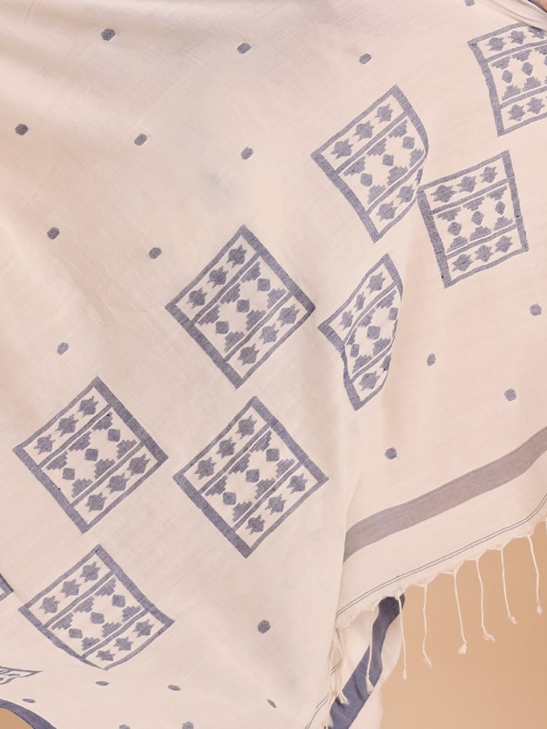 Handloom Starbox Jamdani Saree - Ecru - Thumbnail 5