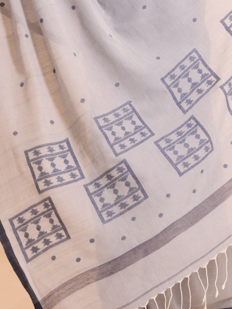 Handloom Starbox Jamdani Saree - Grey - Thumbnail 5