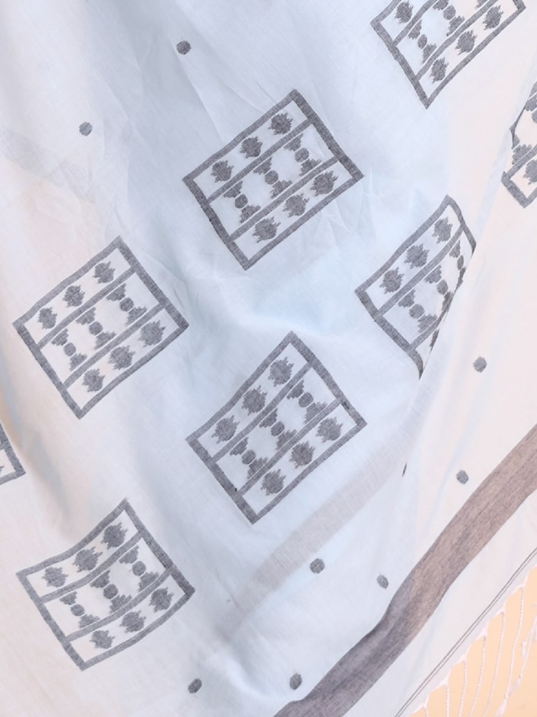 Handloom Starbox Jamdani Saree - Powder Blue - Thumbnail 5