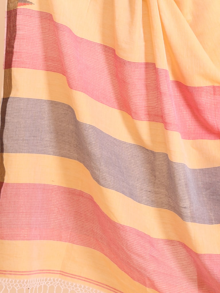 Handloom Cotton Dat Par Saree - Peanut - Thumbnail 5
