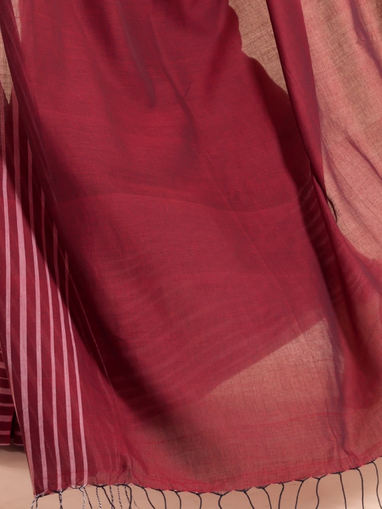 Handloom Cotton Barcode Saree - Maroon - Thumbnail 3