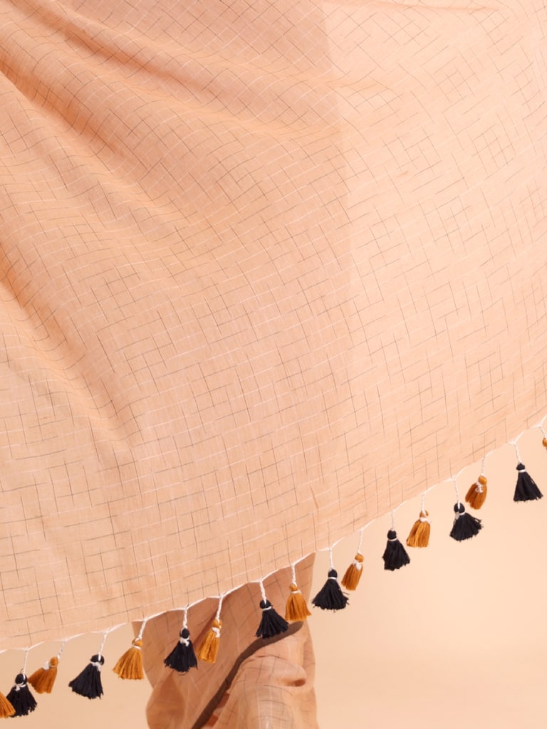 Handloom Malmal Cotton Tie-Dye Saree - Apricot - Thumbnail 5