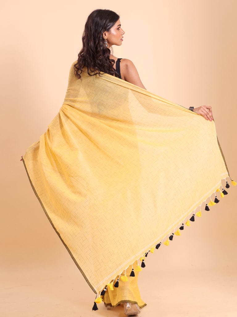 Handloom Malmal Cotton Tie-Dye Saree - Golden Haze - Thumbnail 4