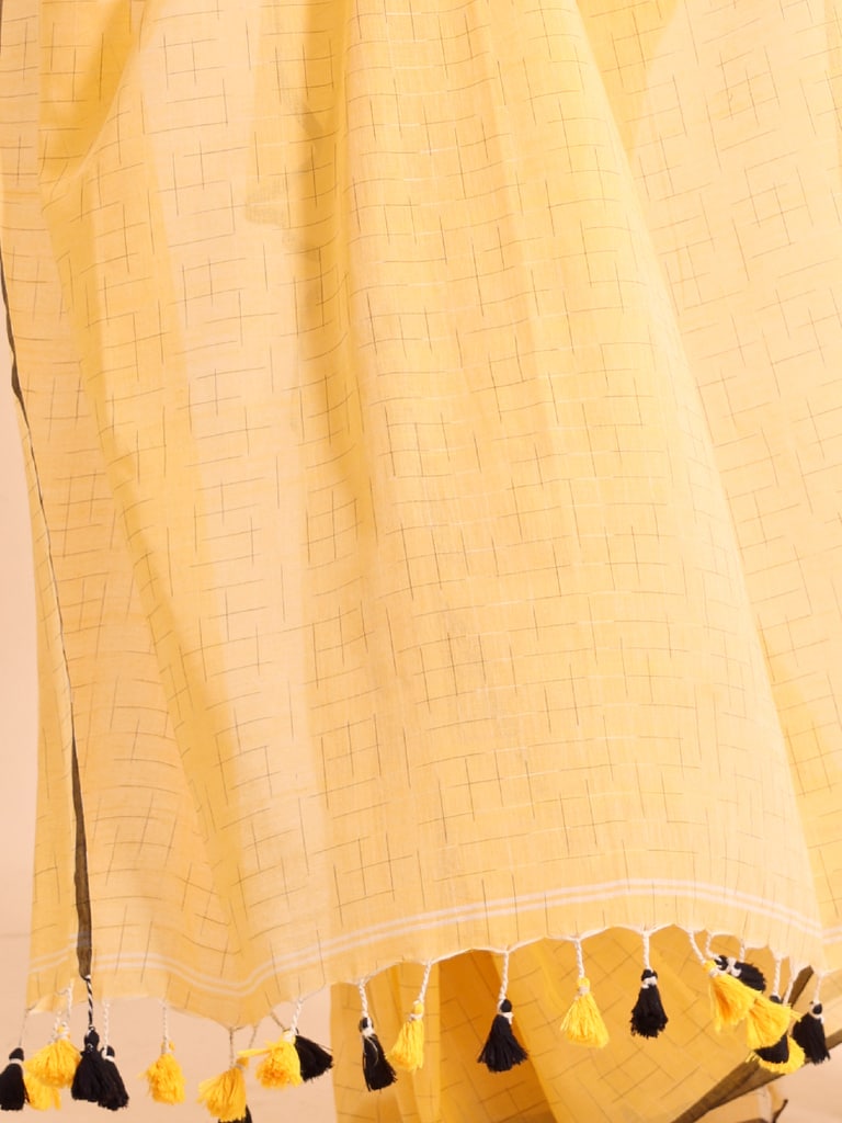 Handloom Malmal Cotton Tie-Dye Saree - Golden Haze - Thumbnail 5