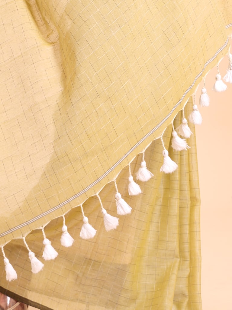 Handloom Malmal Cotton Tie-Dye Saree - Italian Straw - Thumbnail 5
