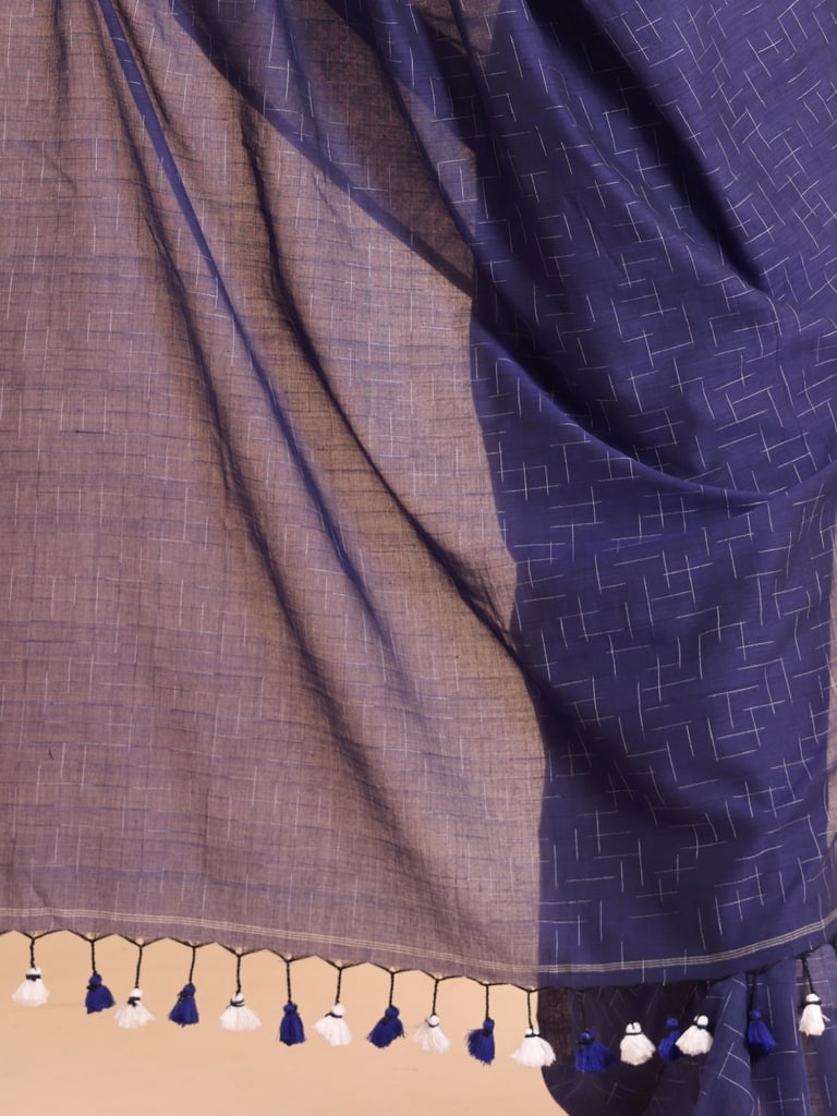 Handloom Malmal Cotton Tie-Dye Saree - Navy - Thumbnail 5