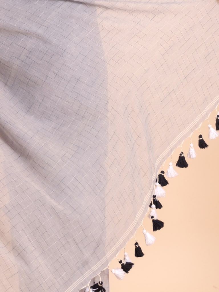 Handloom Malmal Cotton Tie-Dye Saree - Steel Grey - Thumbnail 5