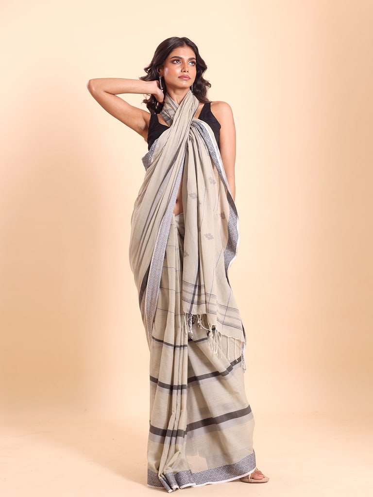 Handloom Bhumri Line Saree - Angora - View 1