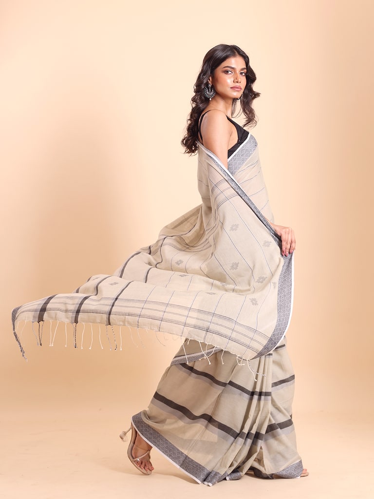 Handloom Bhumri Line Saree - Angora - View 2