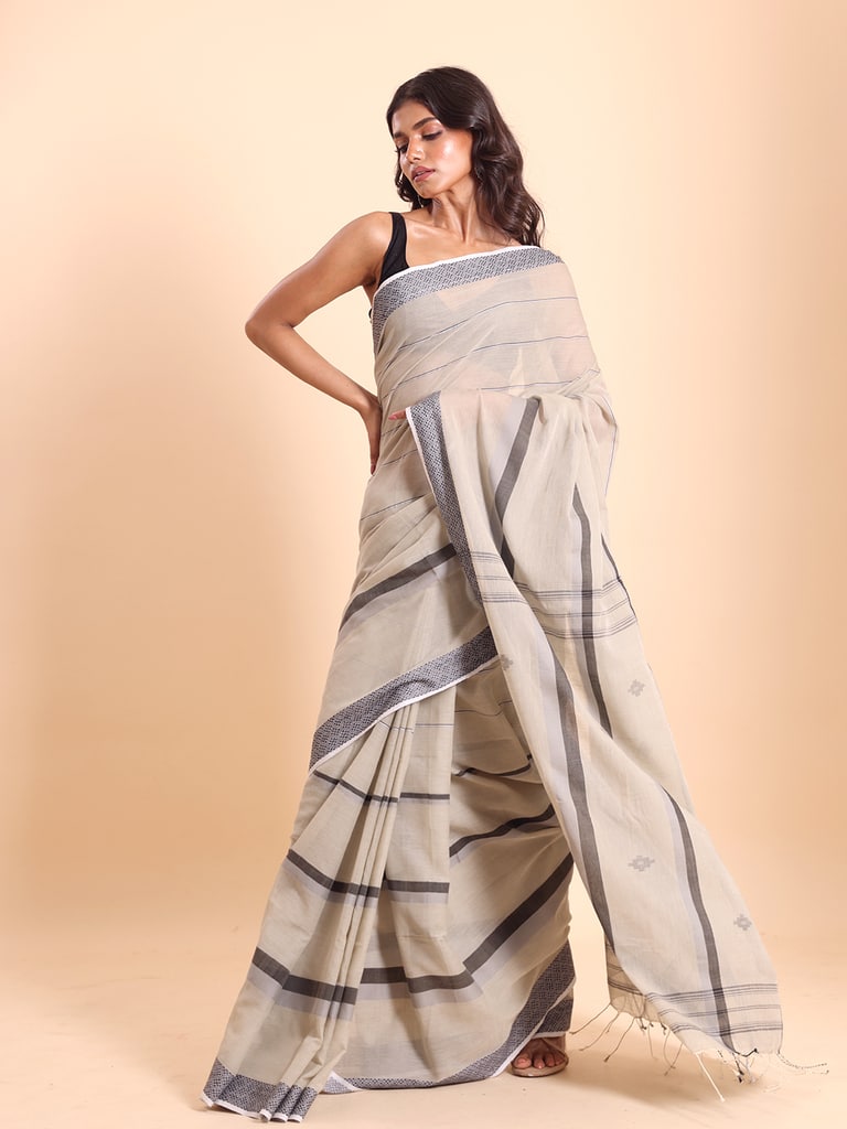 Handloom Bhumri Line Saree - Angora - Thumbnail 3