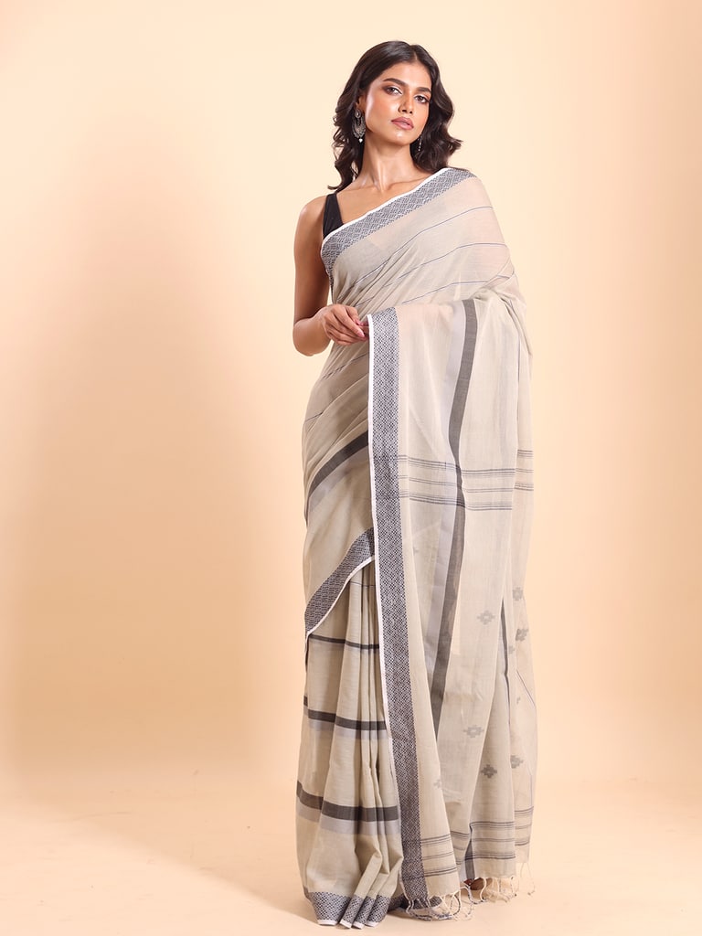 Handloom Bhumri Line Saree - Angora - Thumbnail 4