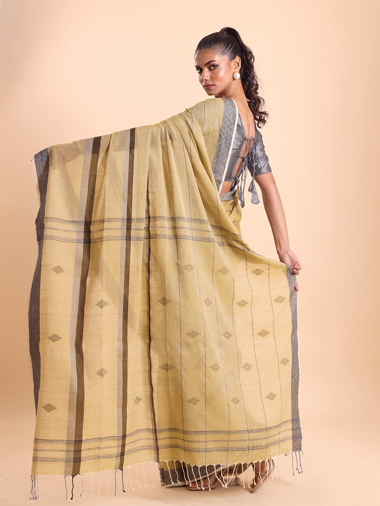 Handloom Bhumri Line Saree - Italian Straw - View 2