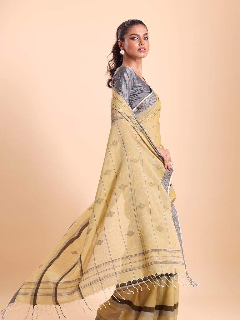 Handloom Bhumri Line Saree - Italian Straw - Thumbnail 3