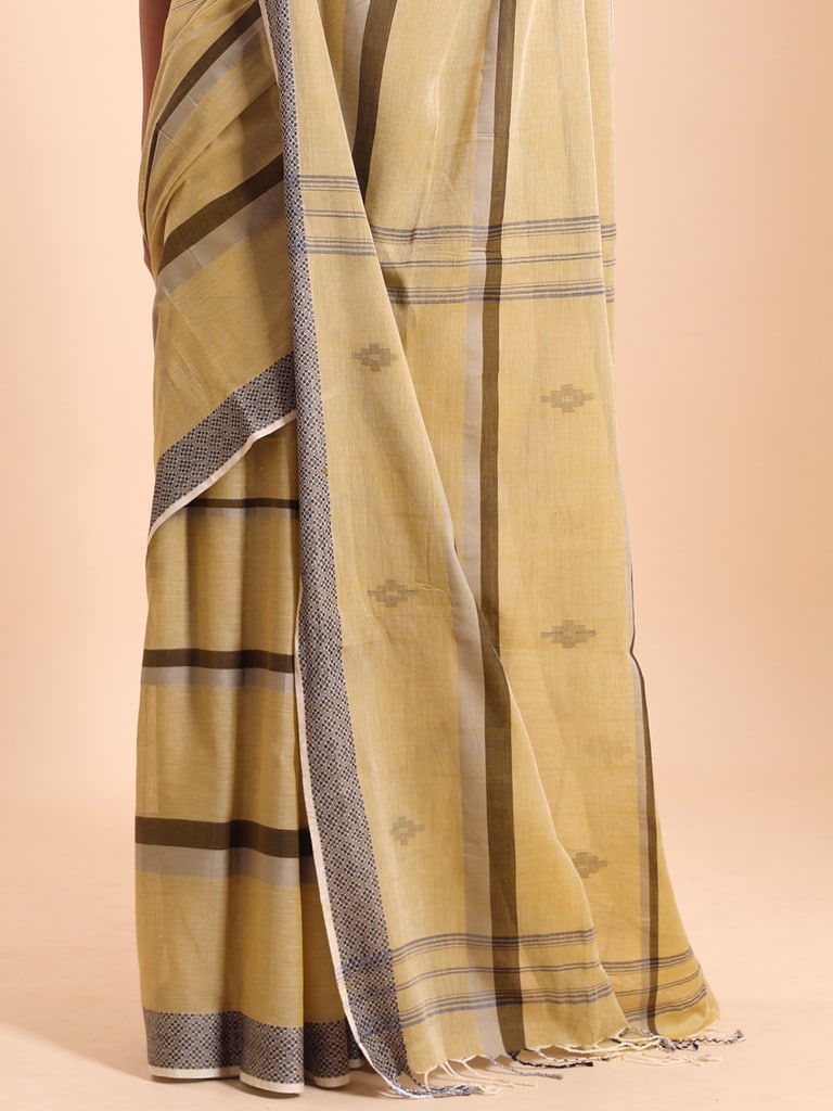 Handloom Bhumri Line Saree - Italian Straw - Thumbnail 4