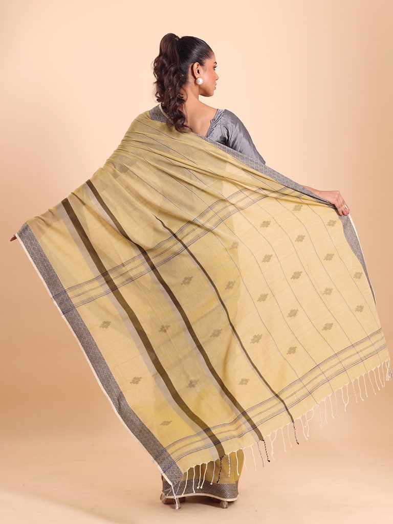 Handloom Bhumri Line Saree - Italian Straw - Thumbnail 5