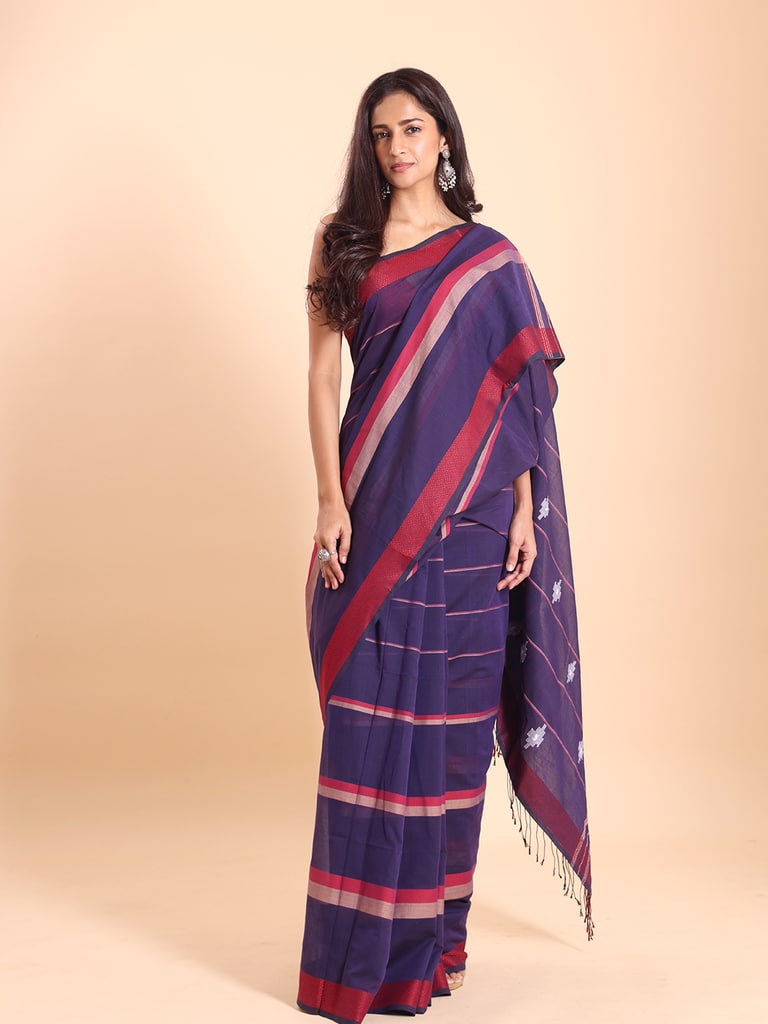 Handloom Bhumri Line Saree - Petunia - View 1