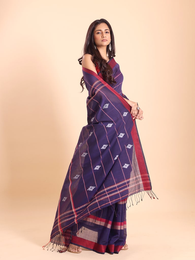 Handloom Bhumri Line Saree - Petunia - View 2