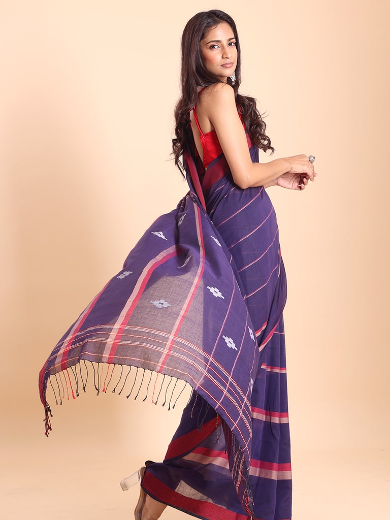 Handloom Bhumri Line Saree - Petunia - Thumbnail 3
