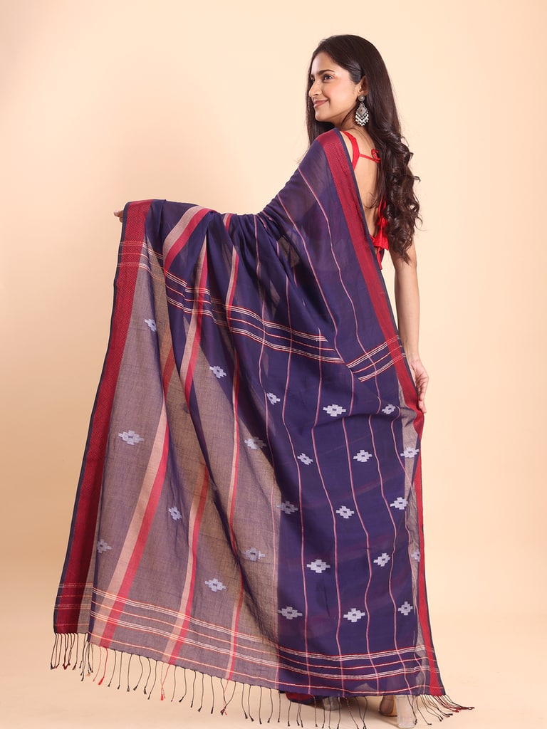Handloom Bhumri Line Saree - Petunia - Thumbnail 4