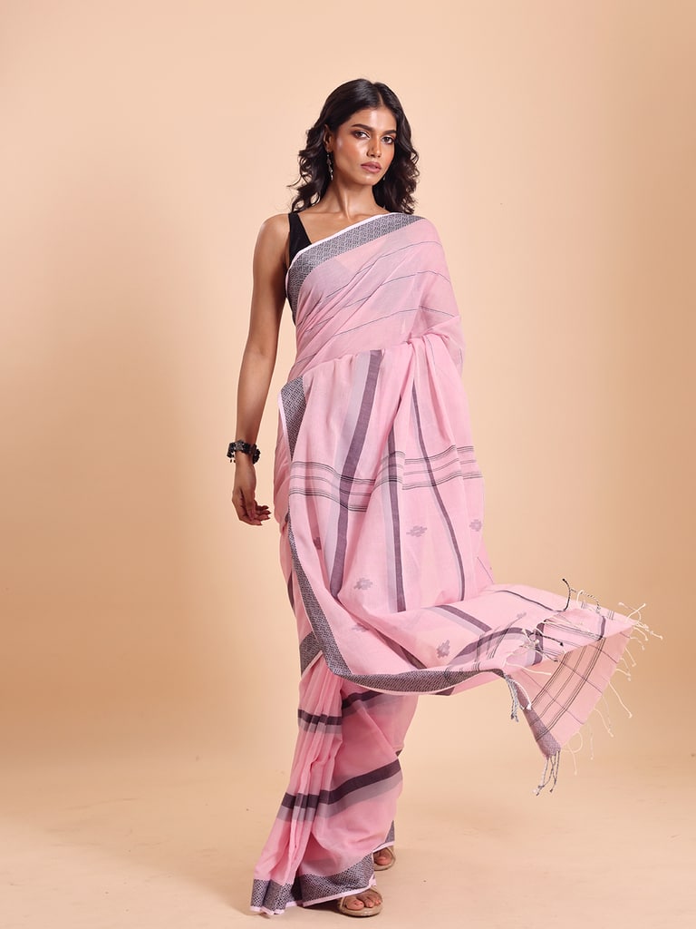 Handloom Bhumri Line Saree - Pink Lady - View 1