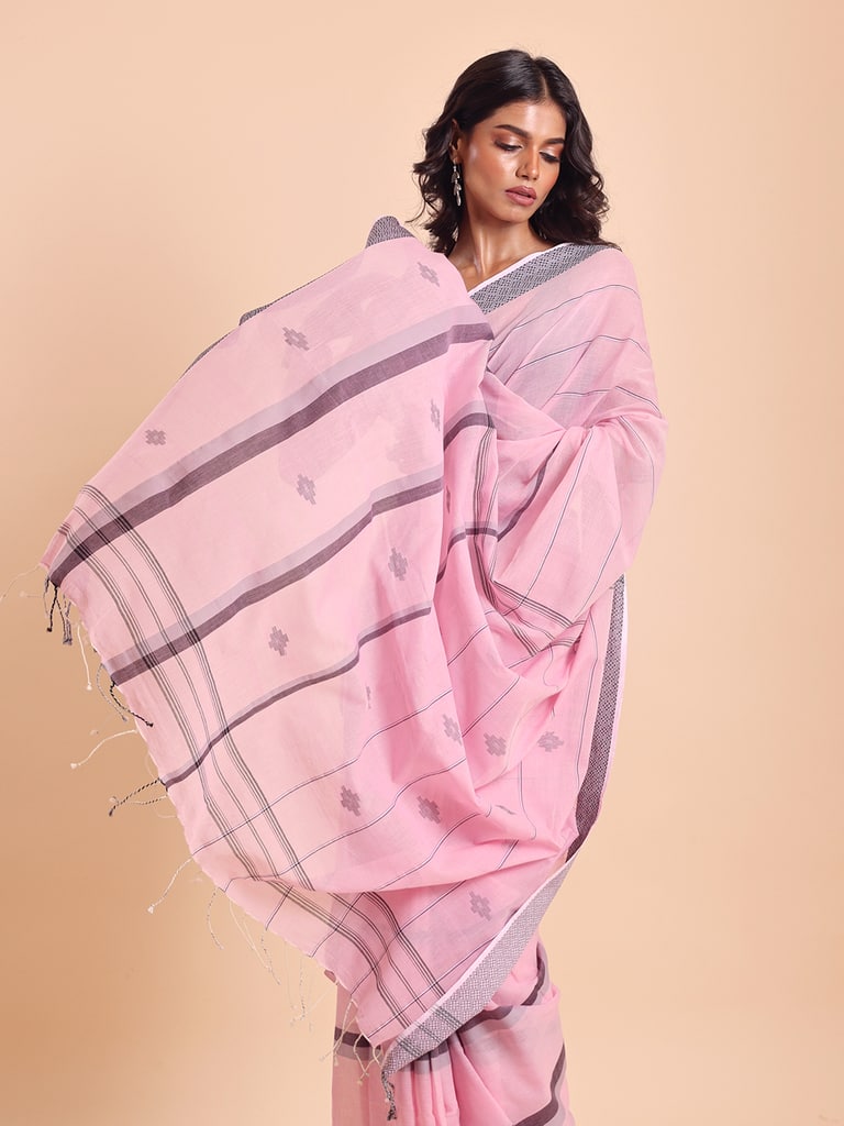 Handloom Bhumri Line Saree - Pink Lady - Thumbnail 3