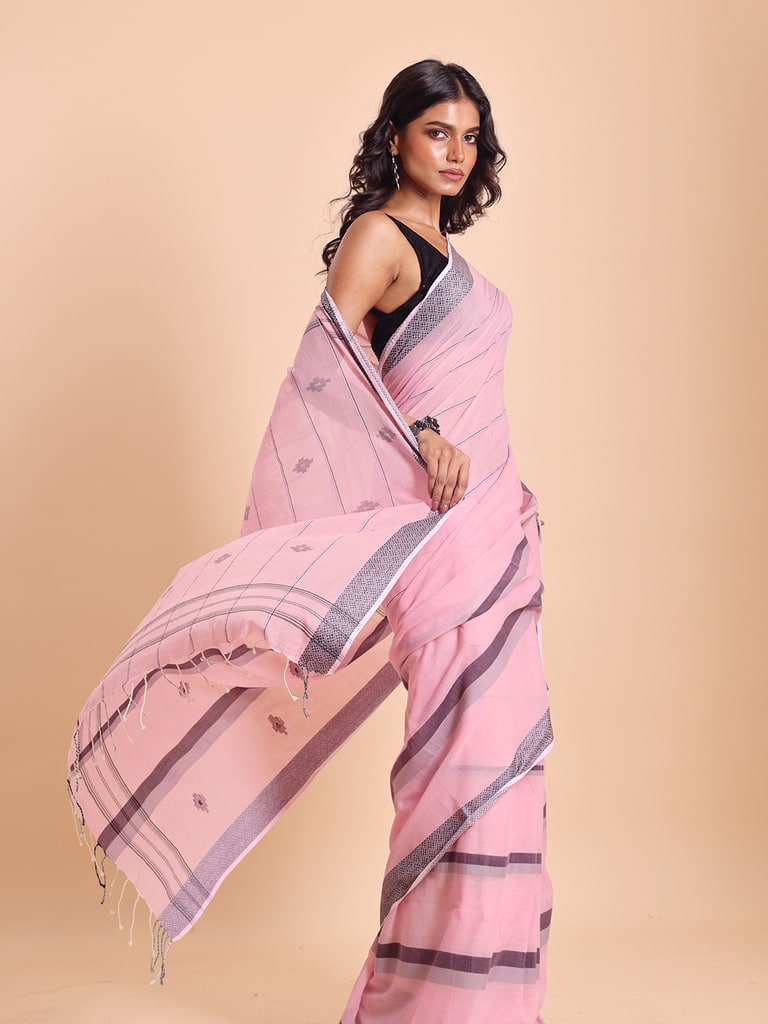 Handloom Bhumri Line Saree - Pink Lady - Thumbnail 4