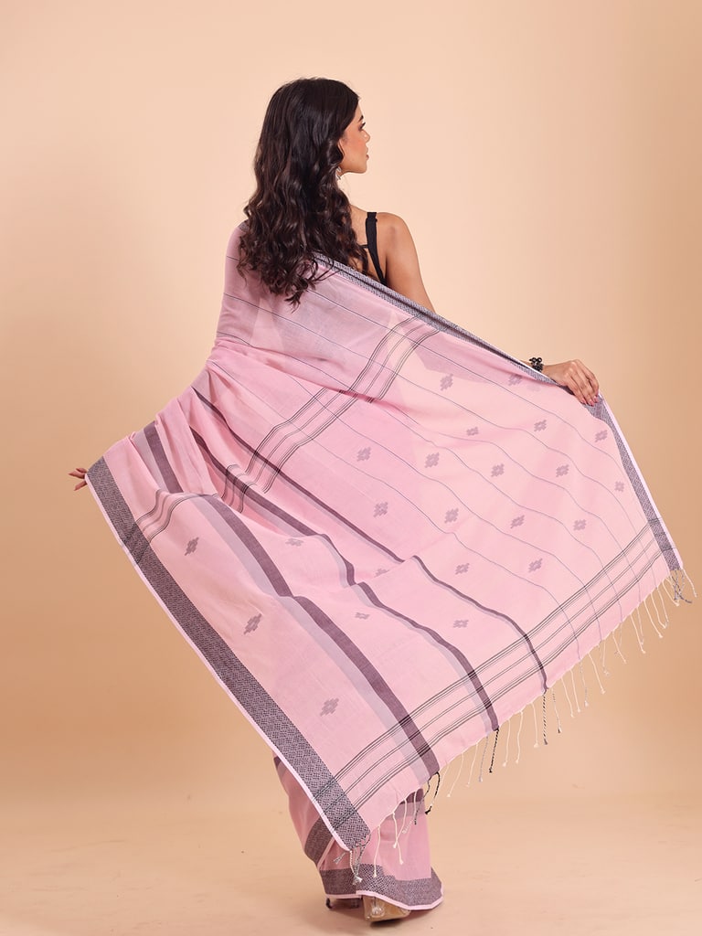 Handloom Bhumri Line Saree - Pink Lady - Thumbnail 5