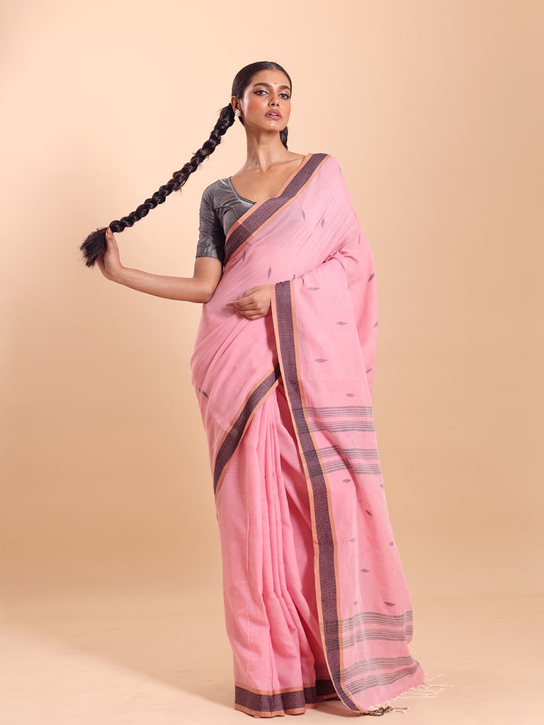 Handloom Buti Santipuri Saree - Light Pink - View 1