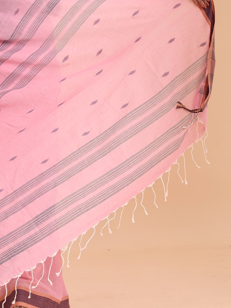 Handloom Buti Santipuri Saree - Light Pink - Thumbnail 5