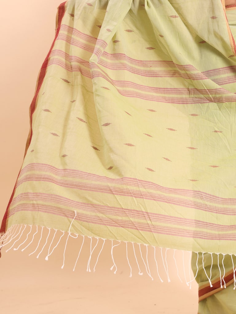Handloom Buti Santipuri Saree - Pale Green - Thumbnail 5