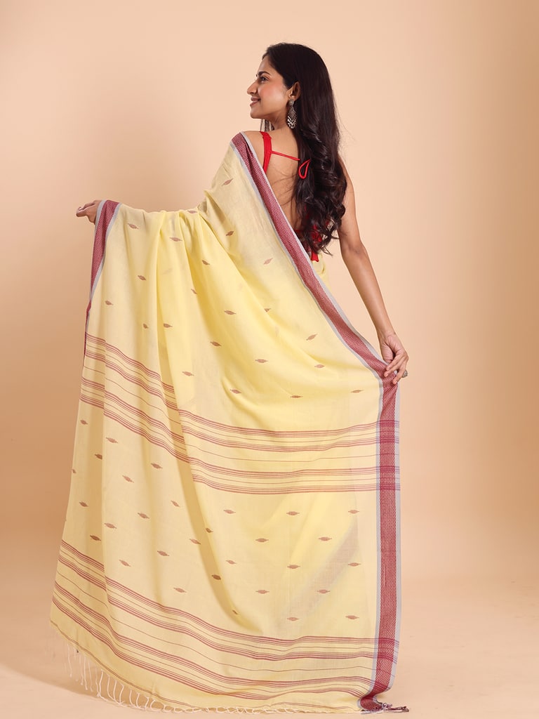 Handloom Buti Santipuri Saree - Pastel Yellow - Thumbnail 5