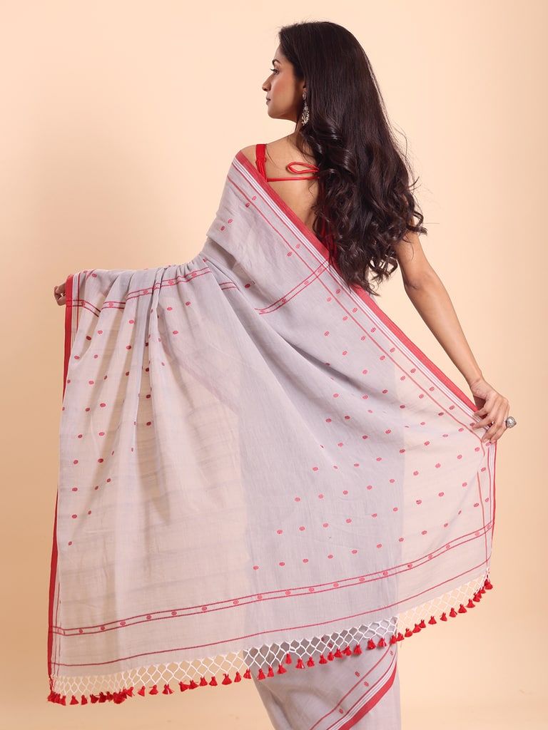 Handloom Cotton Dot Buti Saree - Steel Grey - View 2