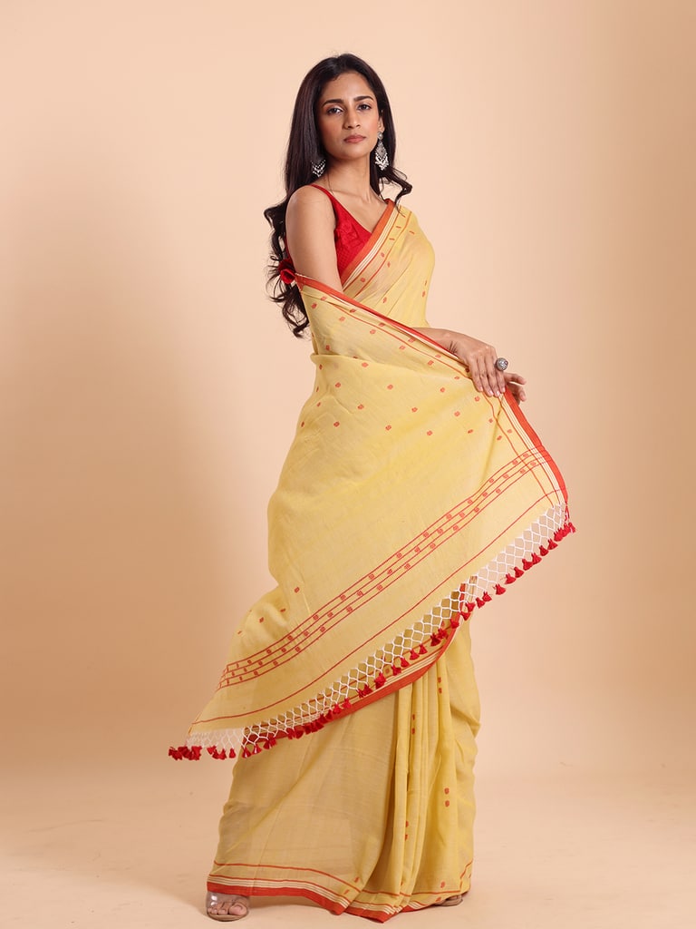Handloom Cotton Dot Buti Saree - Yarrow - View 2